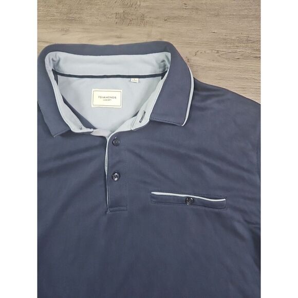 7 Diamonds Navy Blue Contrast Trim Short Sleeve Knit Polo Shirt Size Large - Picture 3 of 7